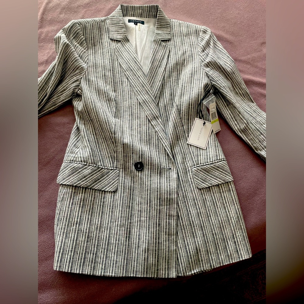 Grey and white pinstripe cotton jacket NWT size 4